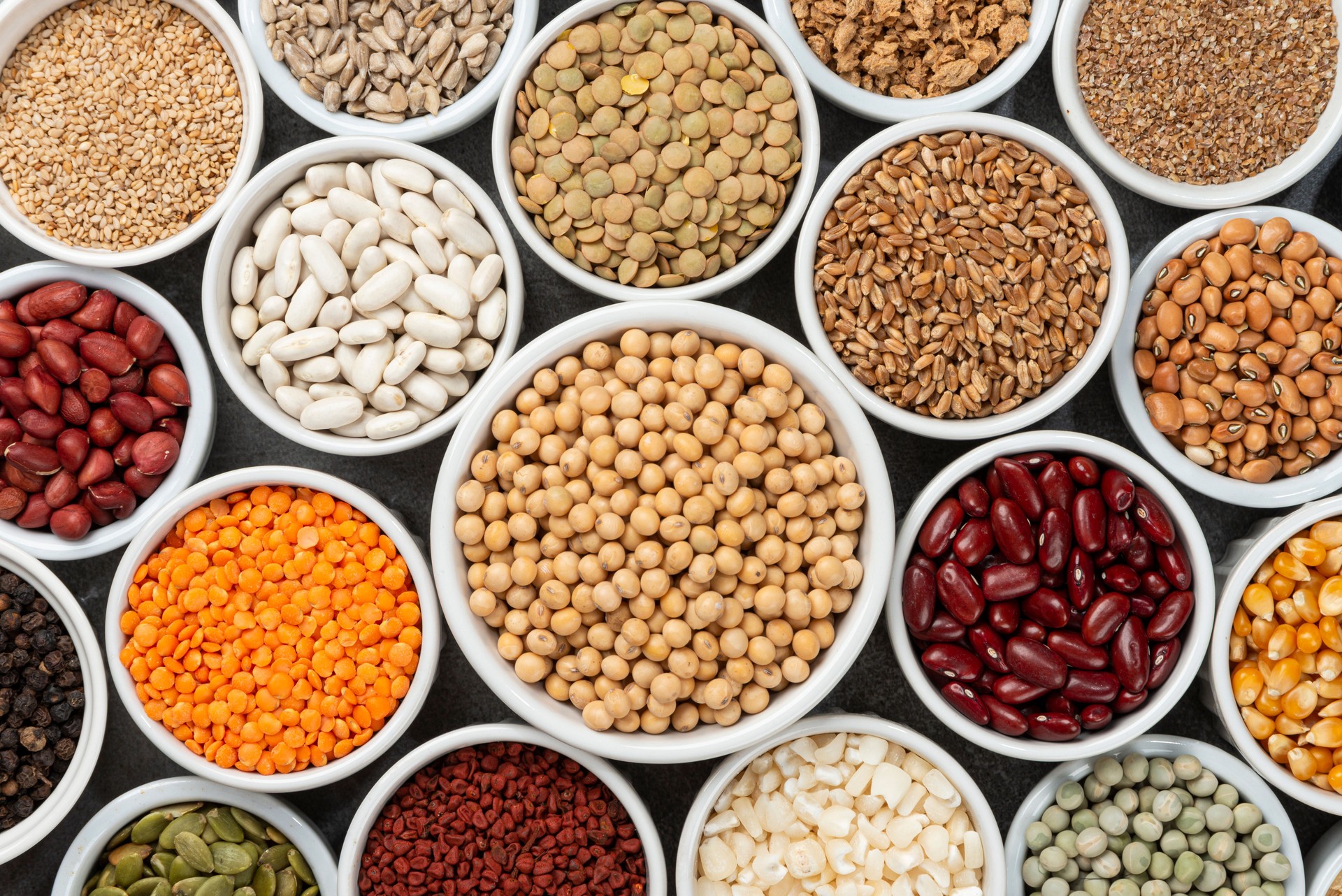 Several full grain containers